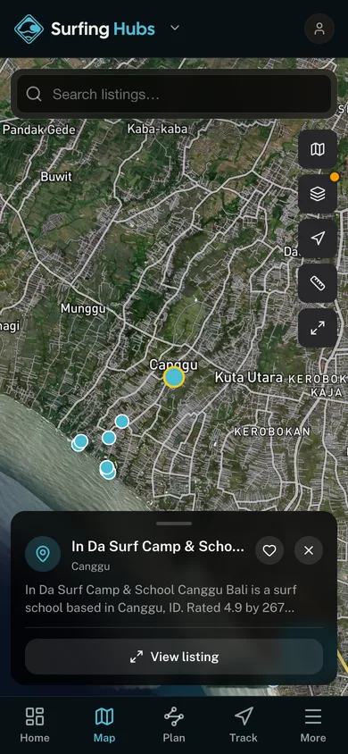 Nearby places mapped in the Surfing Hubs app