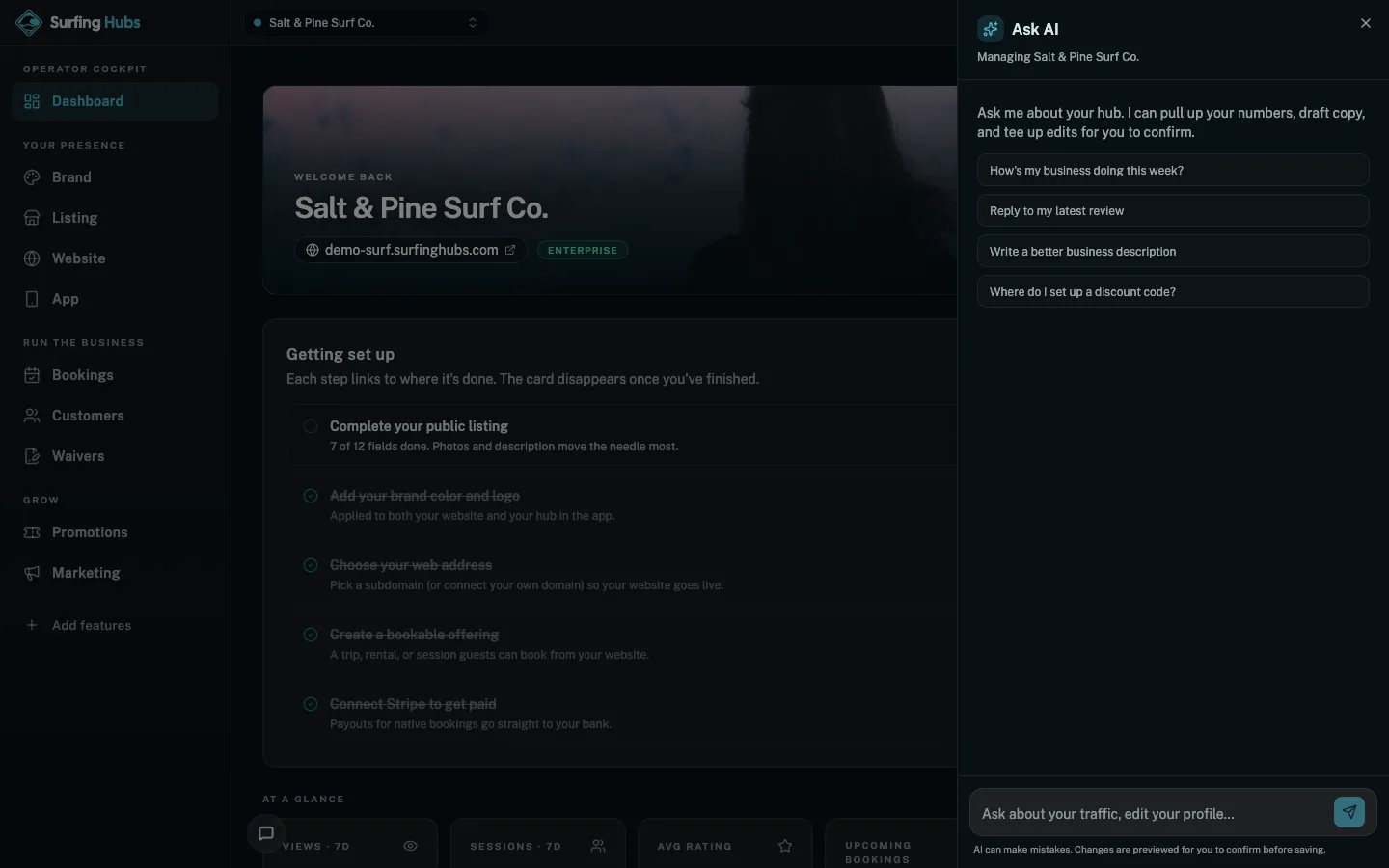 Surfing Hubs cockpit: AI assistant