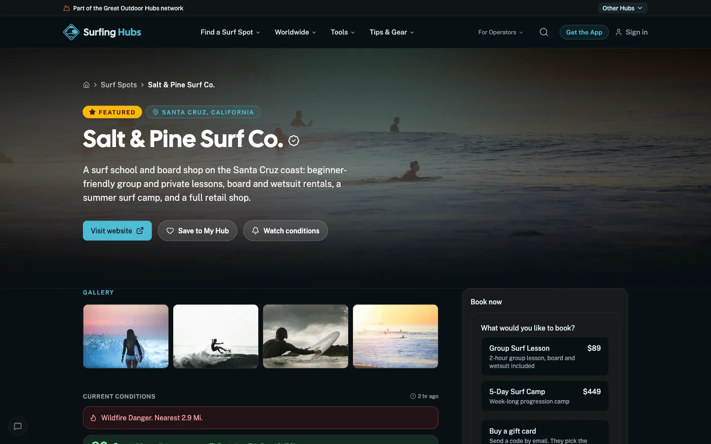 Bookings & payments as a customer sees it on Surfing Hubs
